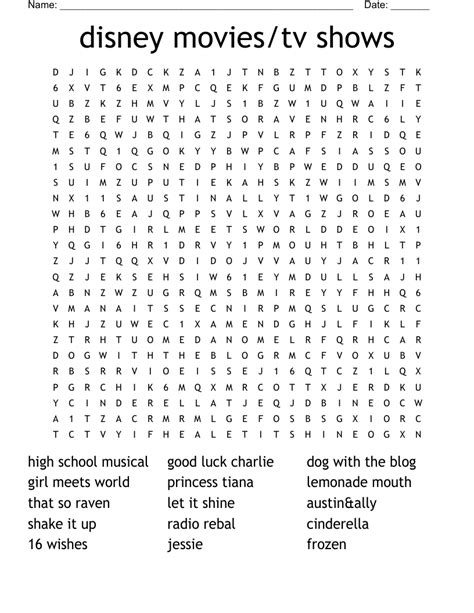 Disney Channel Shows Word Search Wordmint