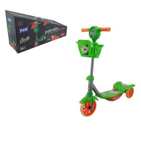 Patinete Infantil 3 Rodas Luz Som E Cesta Verde Allien Wellmix