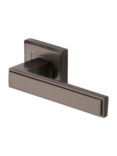 Heritage Brass Door Handle Lever Latch On Square Rose Linear Sq Design Matt Bronze Finish