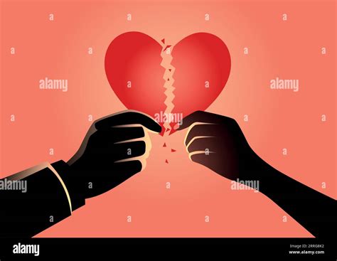 Vector Illustration Of A Man And Woman Hands Holding Broken Heart Symbol Divorce Concept Stock