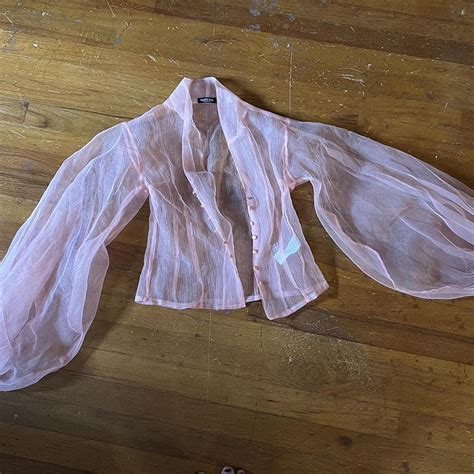 Puffy Sleeved Pink See Through Button Down Jacket Depop