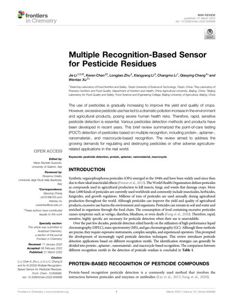 Pdf Multiple Recognition Based Sensor For Pesticide Residues