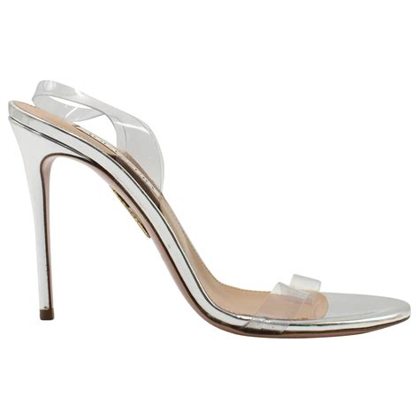 Aquazzura So Nude Plexi Slingback Sandals In Clear Silver Pvc Leather