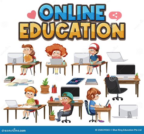 Online Education With Cartoon Character Stock Vector Illustration Of