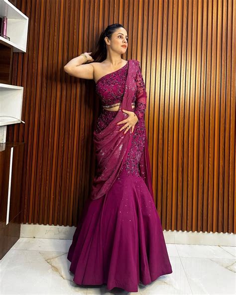 New Model Wine Georgette Thread Sequence Lehenga Saree