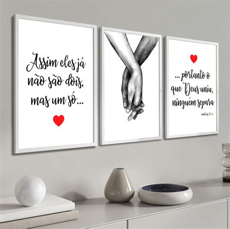 Kit 3 Quadros Decorativos Frases Quarto De Casal Com Moldura