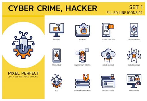 Premium Vector Filled Line Icons Style Hacker Cyber Crime Attack