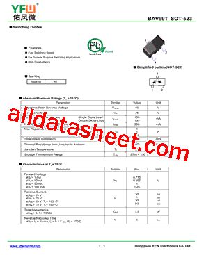 Bav T Datasheet Pdf Dongguan You Feng Wei Electronics Co Ltd