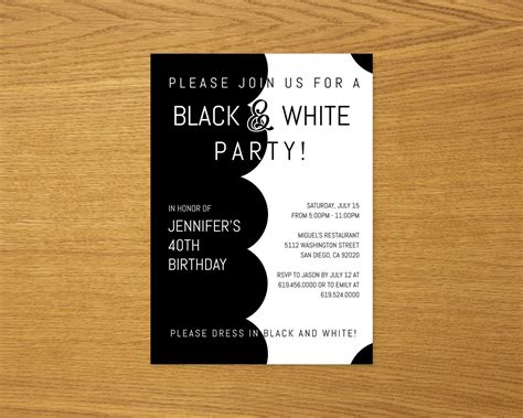 Stylish Black And White Birthday Party Invitations Template Adult Party Invitation Black