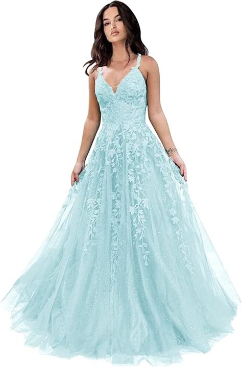 Tulle Prom Dresses For Women 2024 Sparkly Lace Appliques Long Ball