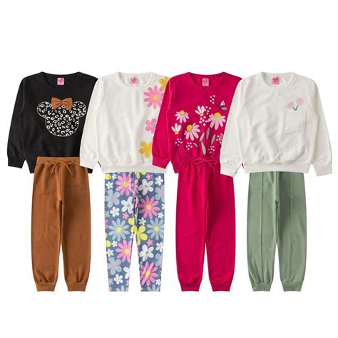 Kit 4 Conjuntos Infantil Feminino Moletom Peluciado Legging Fofinho