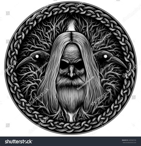 Norse God Odin Crows Old Tree Stock Illustration 449590192 Shutterstock