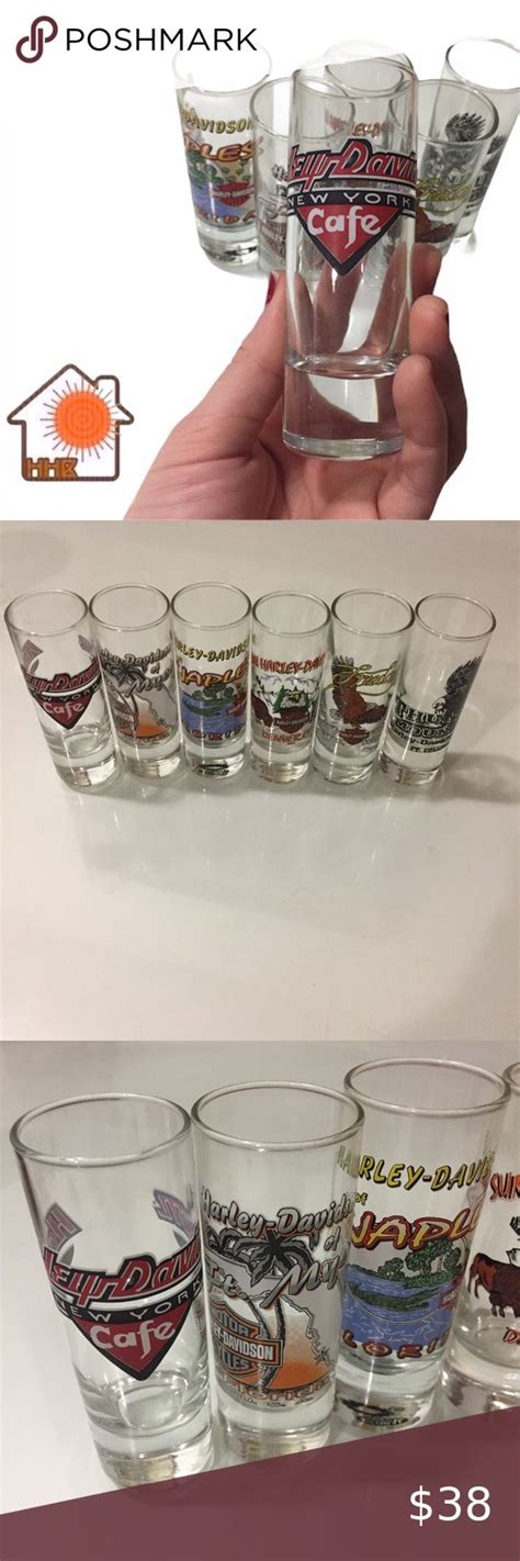 Harley Davidson Vtg Set 6 Tall Shot Glasses