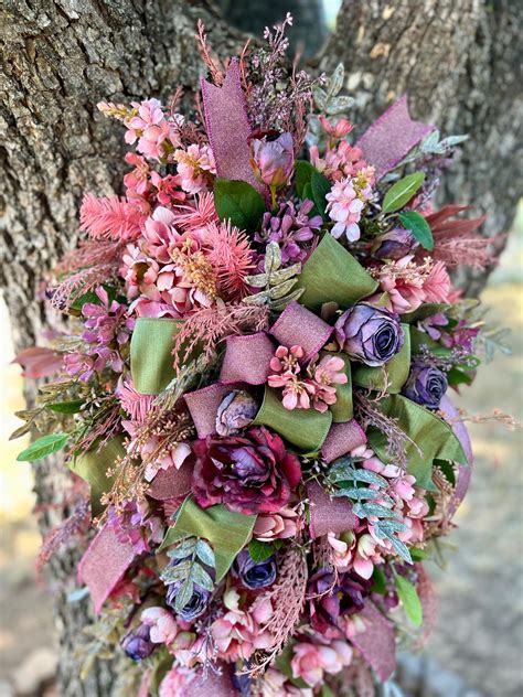Fall Pink And Deep Purple Swag For Front Door Hydrangea Autumn Swag
