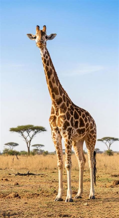 majestic giraffe stands tall   sunlit african savanna  acacia
