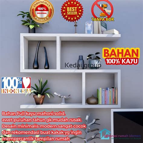 Jual Rak Dinding Tempel Minimalis Bahan Kayu Hiasan Dinding Kamar