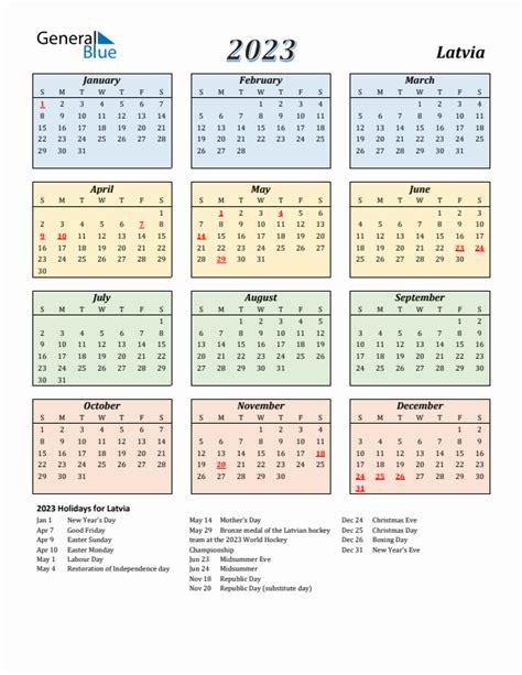 2023 Latvia Calendar With Holidays