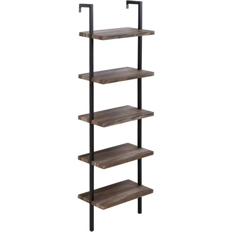 5 Shelf Bookcase Open Wall Mount Ladder Bookshelf With Industrial Metal