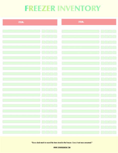 Printable Freezer Inventory Form