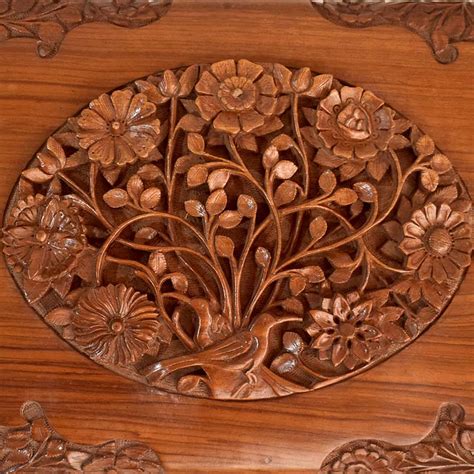 Handcrafted Kashmiri Floral Carving Walnut Wood Treasure Box