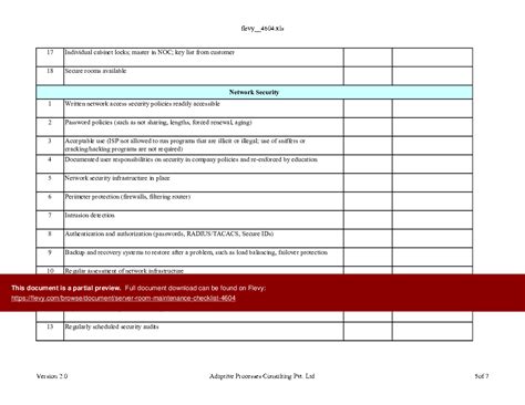 Server Room Maintenance Checklist Template Excel Xls