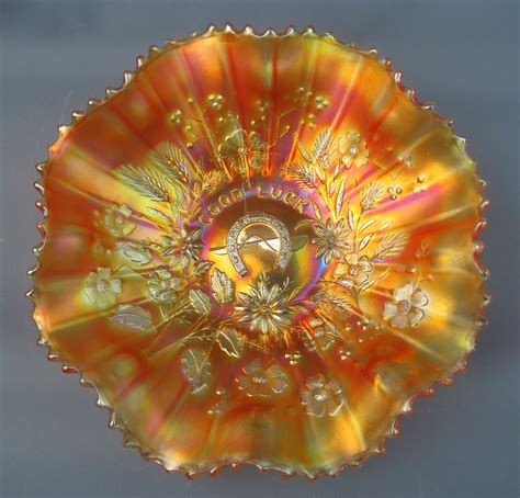 Marigold Carnival Glass 9 Ruffled Bowl With Ribbed Exterior Art Nouveau Lamps Art Deco