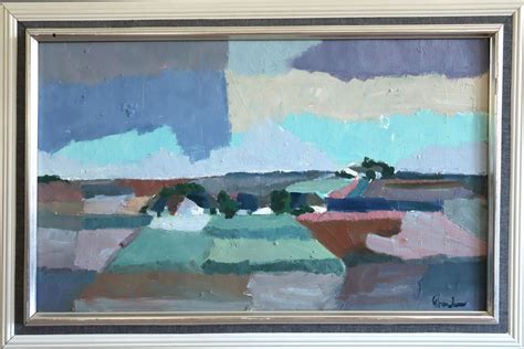 Unknown - Mid Century Modern Vintage Abstract Landscape Oil Painting