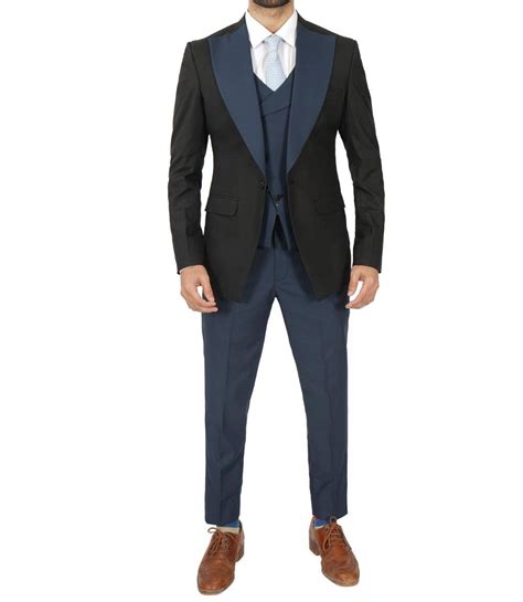 Black And Blue Tuxedo Three Piece Wedding Suit