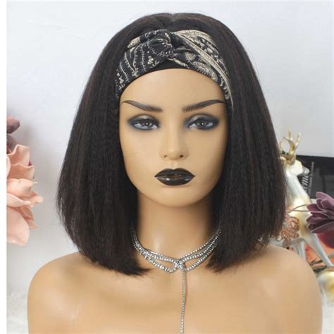 Virgin Brazilian Hair Kinky Straight Bob Headband Scarf Wigs Jchbks