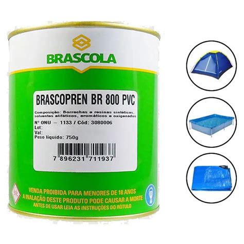 Cola Vinil PVC 800 Brascopren Reparo Piscina Lona Toldo 750g BRASCOLA