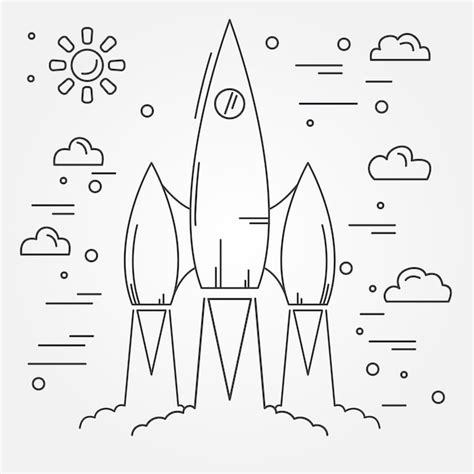 Premium Vector Startup Rocket Thin Line Icon Human Space Flight