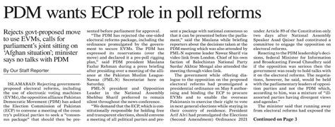 Dawn Epaper May Pdm Wants Ecp Role In Poll Reforms