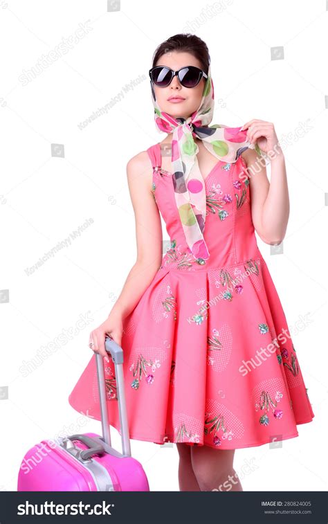 Sexy Brunette Style Pin Up Posing Pink Stock Photo 280824005 Shutterstock