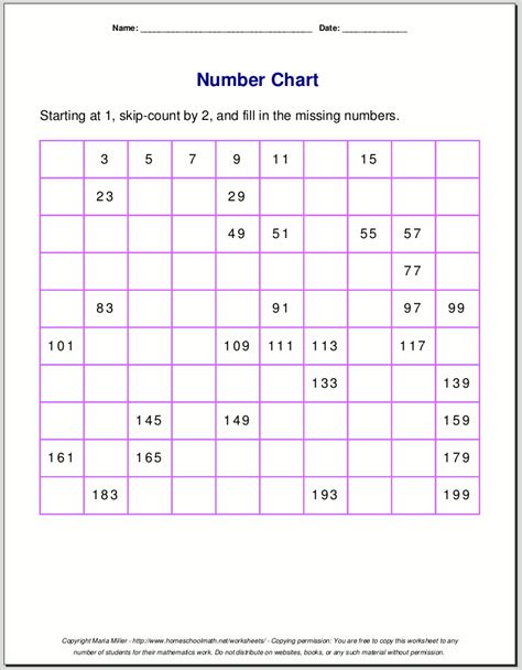 Free Printable Number Charts And 100 Charts For Counting Skip Counting