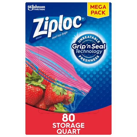 Ziploc Brand Storage Quart Bags With Grip N Seal Technology 80 Count