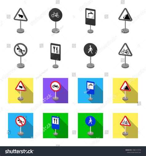 Different Types Of Road Signs Monochromeflat Royalty Free Stock