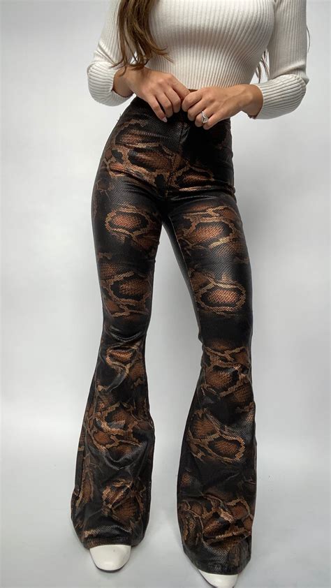 Fiona High Waisted Bell Bottom Flare Jeans Snakeprint Willow Boutique