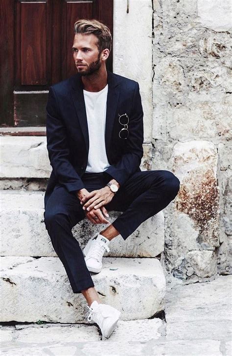 10 Ways To Team Up Suits With Sneakers Suits And Sneakers Most Stylish Men Mens Outfits