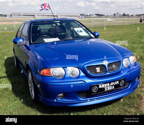 Three Quarter Front View Of A Blue 2001 Mg Zs On Display At The 2023