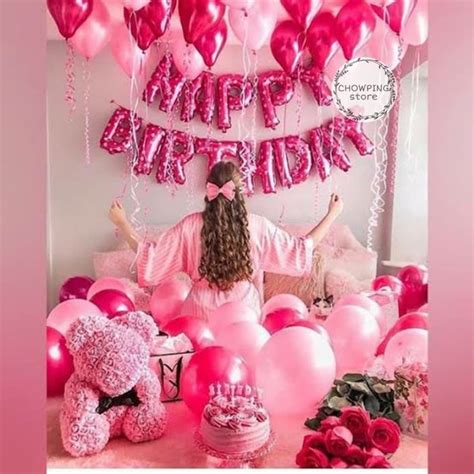 Jual Paket Dekorasi Hiasan Balon Ulang Tahun Happy Birthday Tema Pink