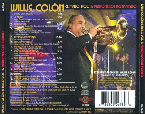 Car Tula Trasera De Willie Colon El Malo Volumen Ii Prisioneros Del