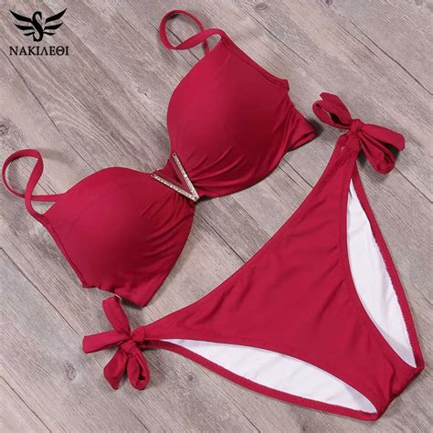 Nakiaeoi 2019 New Summer Sexy Bandage Bikinis Push Up Swimwear Women