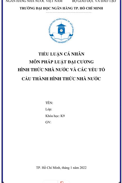 TIỂU LUẬN môn PHÁP LUẬT đại CƯƠNG HÌNH TH c NHÀ n c và các y u t ứ ướ