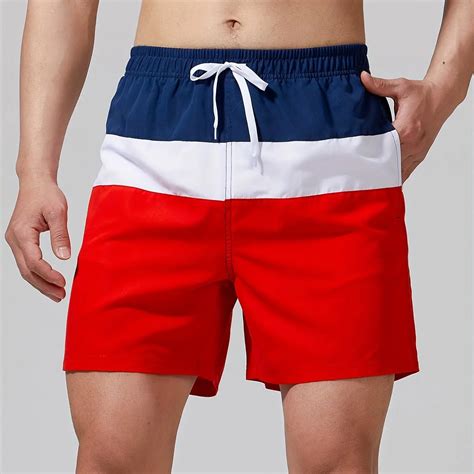 Trendy Color Block Pattern Print Men S Women Swim Trunks Quick Dry