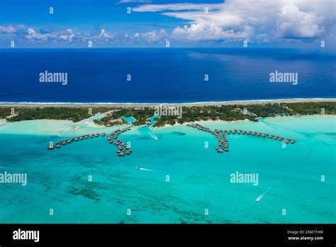 Aerial View Of Overwater Bungalows At InterContinental Bora Bora Stock