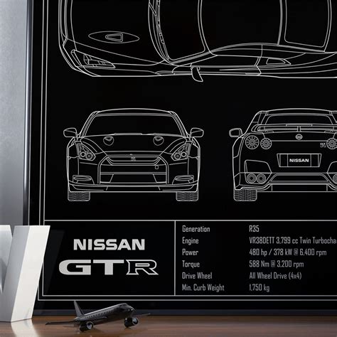 Nissan GTR R35 Blueprint Poster Etsy De