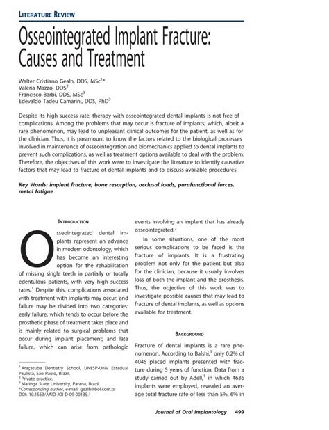 PDF Osseointegrated Implant Fracture Causes And Treatment DOKUMEN TIPS