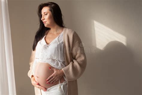 Beautiful Pregnant Woman Brunette Portrait Genera Nice Stock Image