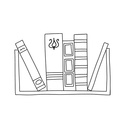 Premium Vector Vector Line Books Stack On Bookshelf Outline Doodle