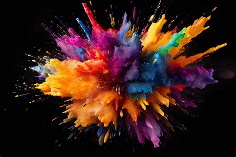 Colorful paint explosion isolated on black background. Colorful ...